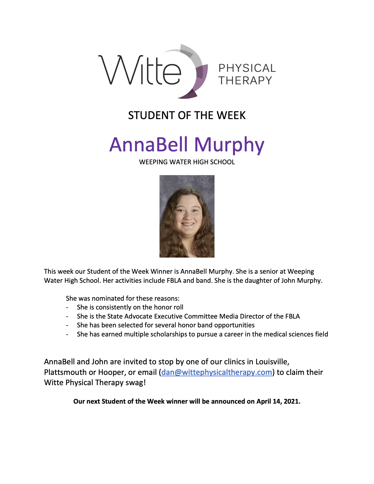 Student of the Week Selection 10