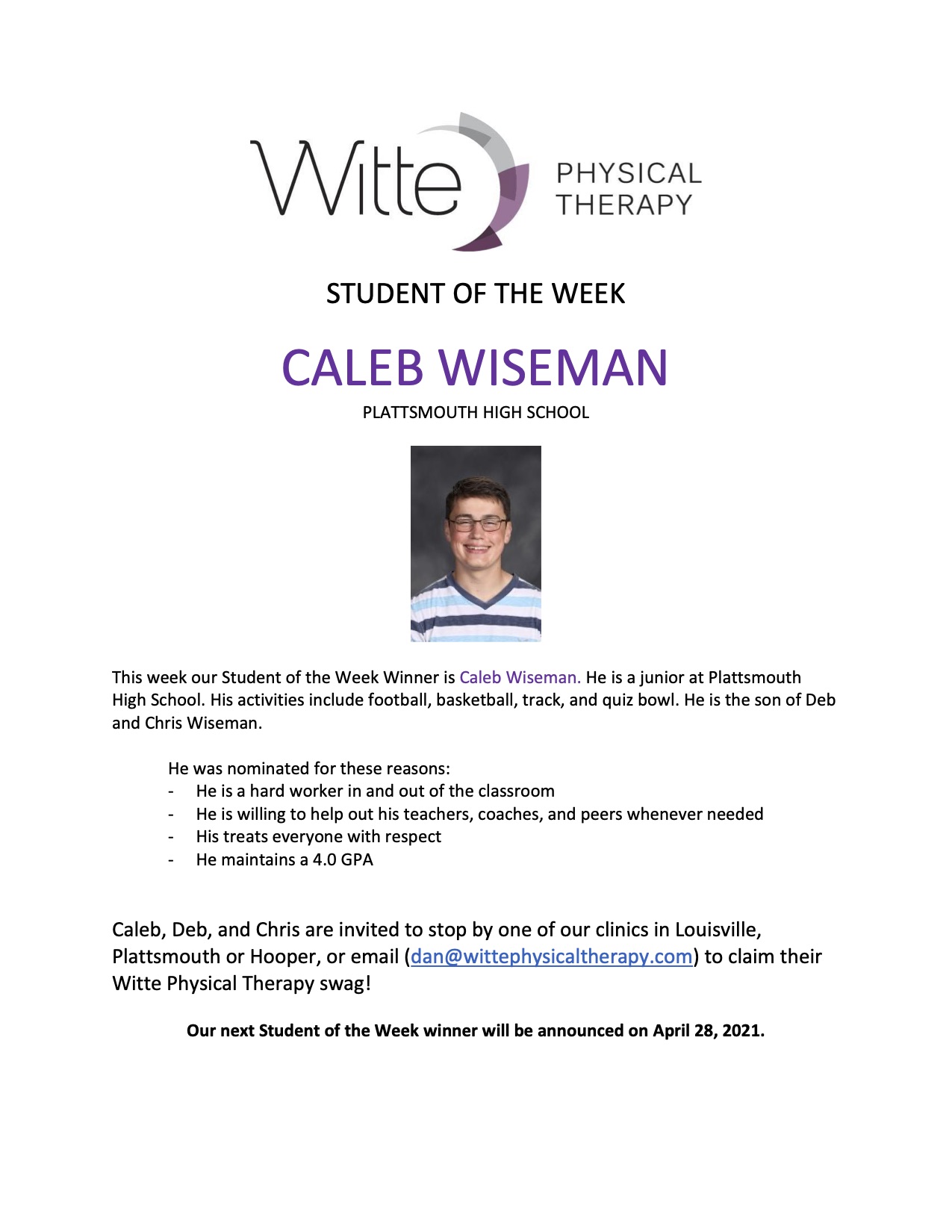 Student of the Week Selection 12