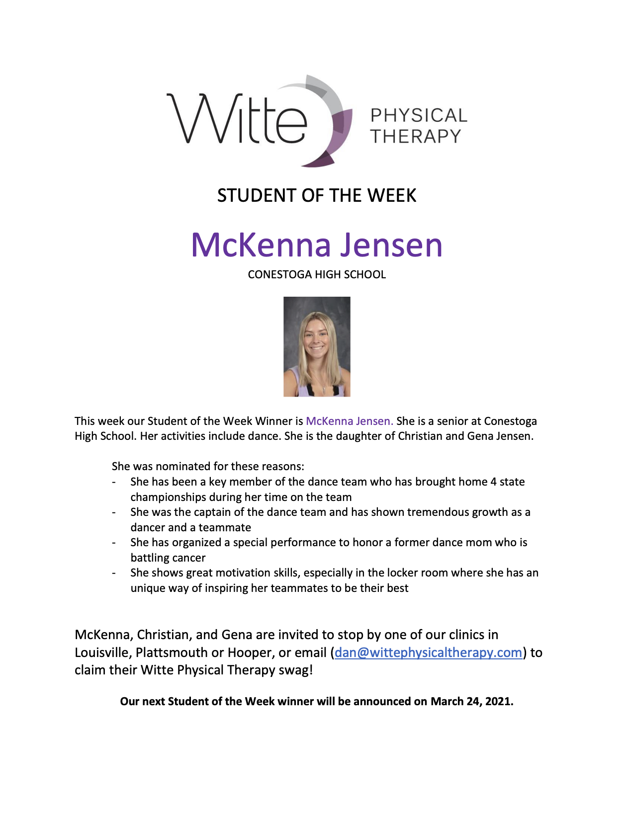 Student of the Week Selection 7