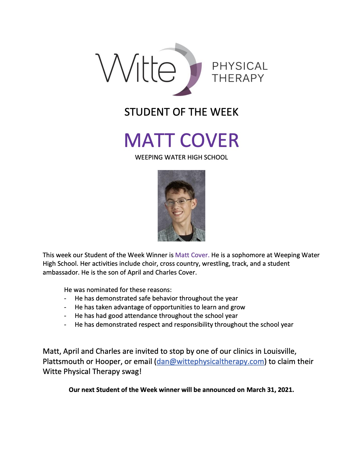 Student of the Week Selection 8