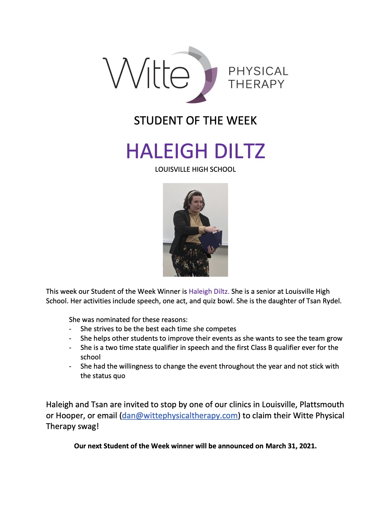 Student of the Week Selection 9