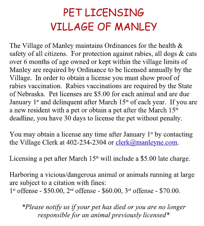 manley pet licensing 2025