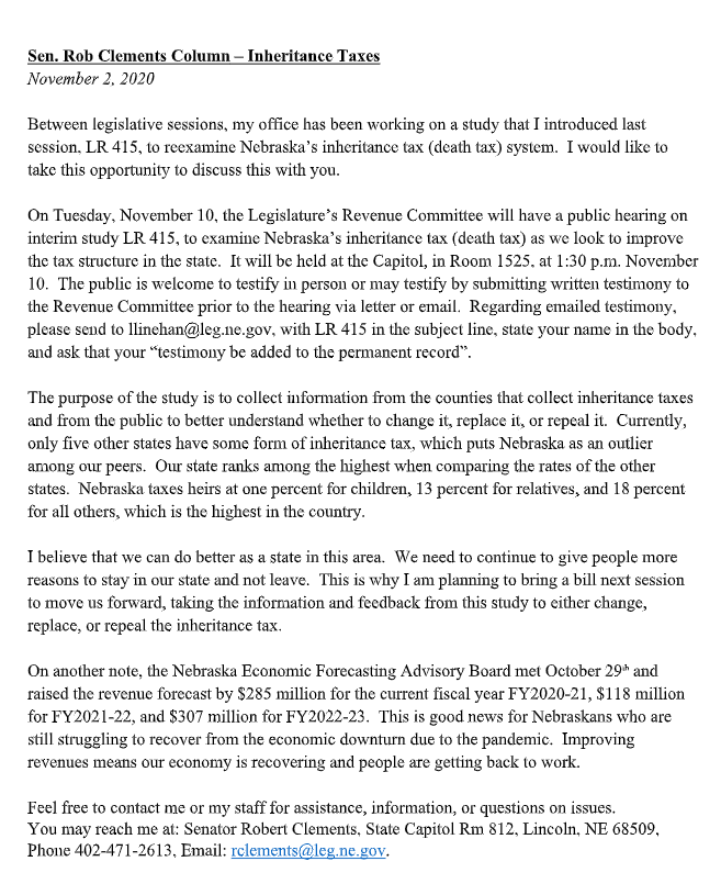 Sen Clements column