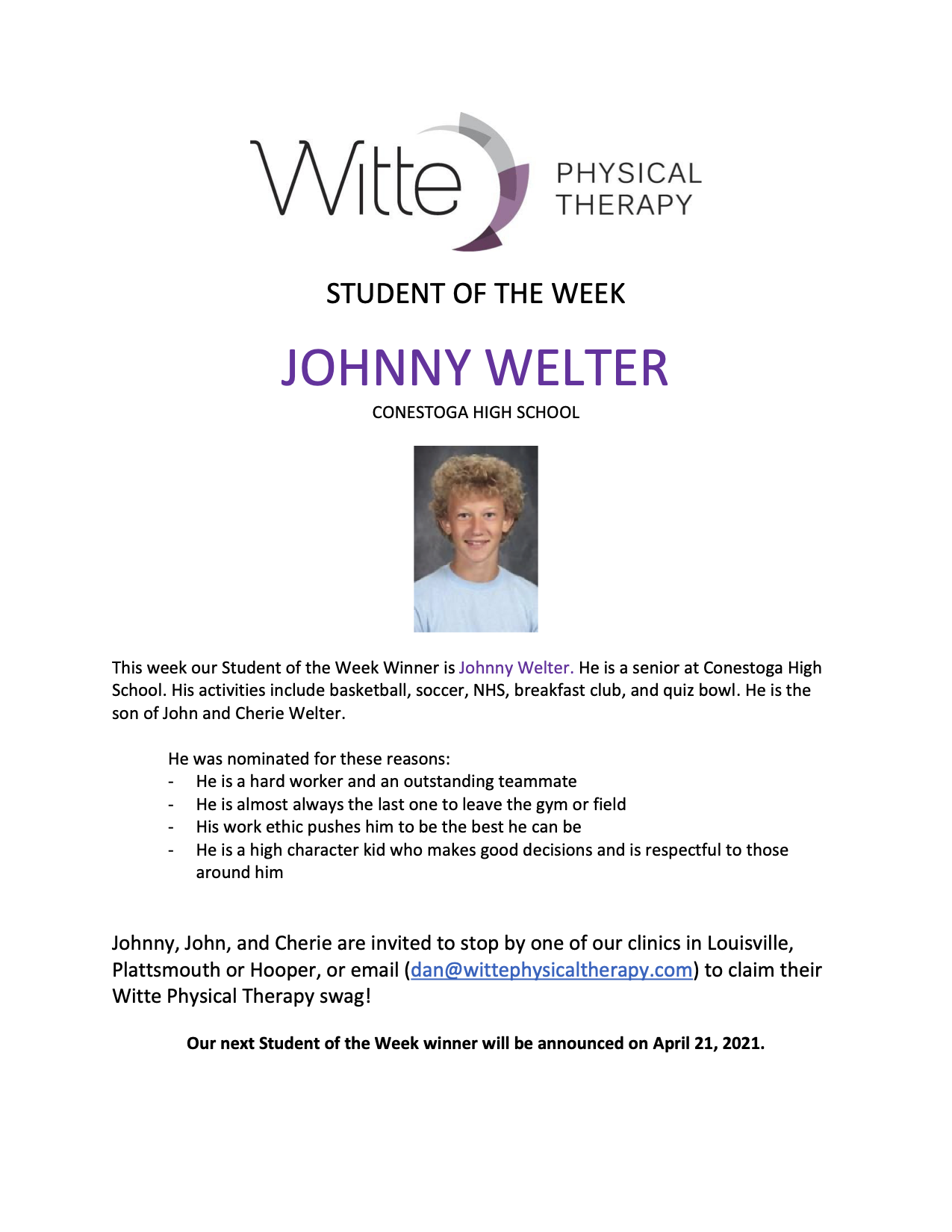 Student of the Week Selection 11