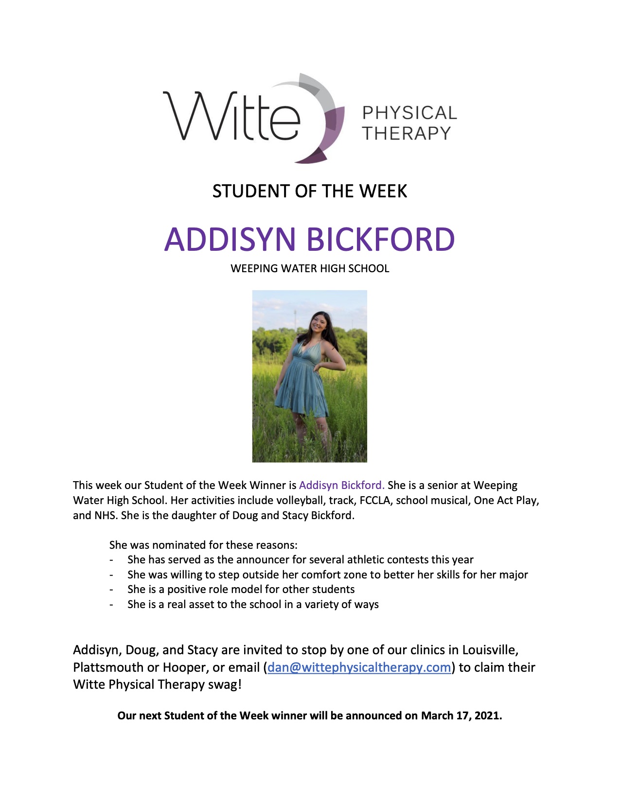 Student of the Week Selection 6